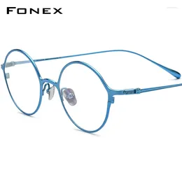 サングラスフレームfonexストライプデザインチタンメガネフレーム女性2024レトロラウンド処方眼鏡ヴィンテージ光学アイウェアF85752