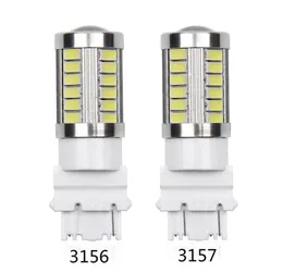 4pcs 3156 3157 مصابيح السيارات عالية الطاقة 33 SMD 5630 LED Amber أصفر الانعطاف إشارة بيضاء P27W T25 Red P277W مصباح مصباح المصباح 6115052