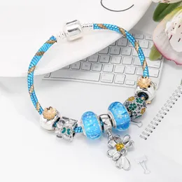 Hot Blue Diy Snake Chain Armband Luxury Brand Style Womens smycken Spring Boutique Glass Pärlpärlor Pendant Armband Fashion Jewelry Wholesale
