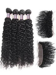 Ishow Peruvian Hair Weave Brazilian Brazilian Hush Hair Bundles with Closure Kinky Curly 4pcs مع امتدادات شعر عذراء أمامية من الدانتيل 9365501