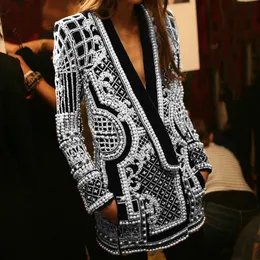 Французский винтажный женский костюм с принтом пузырьков и бусин, весна 2024, новая мода, утепленный костюм средней длины с v-образным вырезом и длинным рукавом, пальто S-3XL