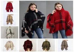 Plaid Poncho Scarf Tassel Fashion Wraps Women Vintage Knit Scarves Tartan Winter Cape Grid Shawl Cardigan Blankets Cloak Coat Swea6106723