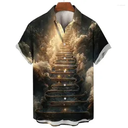 Männer Casual Hemden Harajuku Mode Sky Step 3D Gedruckt Für Männer Kleidung Hawaiian Leiter Grafik Blusen Cartoon Junge Revers bluse Tops