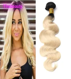 Peruvian Virgin Hair Extensions 1B613 One Bundle Ombre Color Blond Body Wave Human Hair Products Två toner Färg 1032inch1037794