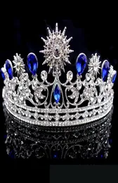 Retro Royal Blue Wedding Crown Tiara Headdress For Prom Quinceanera Party Wear Crystal Beaded Updo Half Hair Ornaments Bridal Jewe6027396