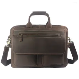 Evening Bags Vintage Crossbody Bag Men Real Leather Shoulder Messenger Genuine Briefcase Handbag Large Tote Brown M053#