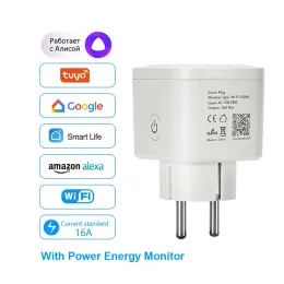 Kontrola Gniazda UE 16A Monitor Power Monitor Pilot Smart Home WIFI Plug Tuya SmartLife Aplikacja Współpracuje z Alexa Google Assistant