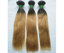 T1B27 Bal Sarışın 3 Paket Ombre Renkli Brezilya Saç Örgü Atkıları Düz ​​İnsan Saçları Dokuma Remy Renkli Saç Uzantıları7471489