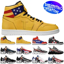 Customized Sports Shoes Trump sneaker basketball shoes trump shoes scarf custom pattern men women running shoes outdoor shoes black white gold bigger size 36-48