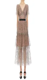 Lässige Kleider ZAWFL 2022 Runway Desigher Selbstporträt Kleid Pailletten Stickerei Mesh Frauen Hohe Taille Rüschen Party Lange SXL9690706