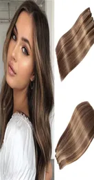 Highlights Echthaar-Webart Klavierfarbe 4 gemischt mit 27 Virgin Peruvian Weft Extensions Slik Straight Bundles25765122048