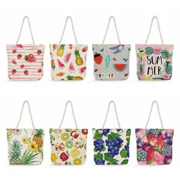 Evening Bags Fruit Graphic Tote Ladies Thick Rope Shoulder Grape Strawberry Print Women Travel Beach High Capacity Handbags