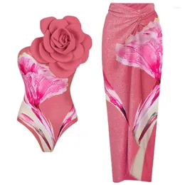 Kobiety stroju kąpielowego 2024 One Piece Swimsuit Kobiet 3D Big Flower Drekatywne wydrukowane monokini seksowne dziewczyny letnia plaża