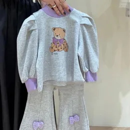Giyim Setleri Menoea Çocuk Seti 2024 Sonbahar Kızlar Yuvarlak Boyun Yay Küçük Bear Sweater Micro Düzenli Pantolon 2 Parçası