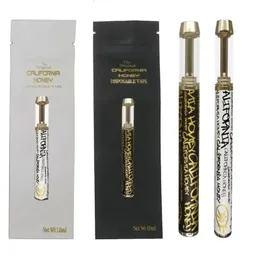 Original Kalifornien honung engångsvapspenna tom e cigaretter 1 ml guld keramisk spole atomisatorer 400 mAh uppladdningsbart batteriets ecig tjock oljepatronpaket