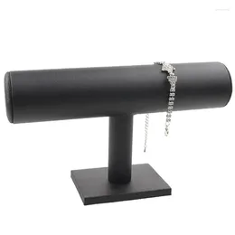 Jewelry Pouches Black PU Bracelet Storage Holder Display Chain Watch T-Bar Rack Organizer Hard Shelf