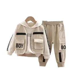 Spring Autumn Baby Clothes For Boys Suit Children Fashion Hoodies Vest Pants 3PcsSet Toddler Sports Costume Kids Tracksuits 240226