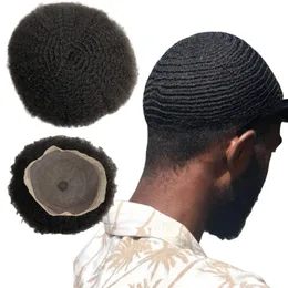 4mm våg afroamerikaner män Toupees Malaysian Virgin Human Hair Piece Swiss Full Lace -enheter för svarta män