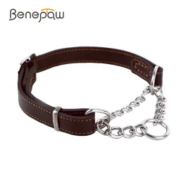 Collars Benepaw Martingale Leather Collar No Pull AntiEscape Training Dog Collar Stainless Steel Pet Chain For Small Medium Large Dogs