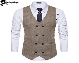 Vintage Brown tweed Vests Wool Herringbone British style custom made Mens suit tailor slim fit Blazer wedding suits for men5148111