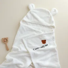 Blankets Children White Coral Fleece Bathrobe Cartoon Embroidery Infant Bath Towel Soft Kids Baby Sleepwear Swaddling Blanket For Babies
