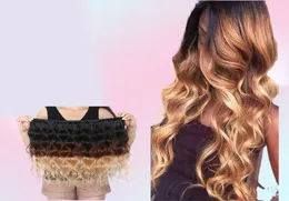 Brzailian ombre extensão do cabelo três tons 1b427 onda do corpo marrom tecer cabelo humano 3 pacotes barato colorido loiras brasileiras hair7534256