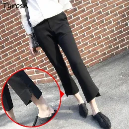 Капри S5XL, повседневные брюки, женские дизайнерские элегантные прямые брюки с боковым разрезом, свободные шикарные черные брюки до щиколотки, женские минималистичные брюки Mujer