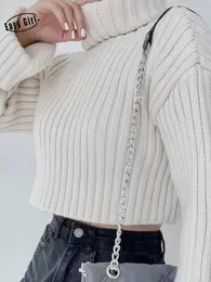 Kvinnors tröjor Korta Turtleneck Knittad tröja Slim Warm Solid Women Crop Pullovers 2024 Spring Casual Ribbed Female