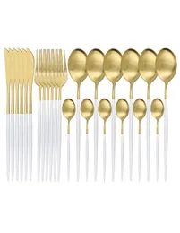 24st White Gold Matte Middagsuppsättning 304 Rostfritt stål Knivgaffel Silver Silver Cotar Set Kitchen Flatware Tablewer Set T3528869