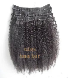 4B4C Moğol Virgin Afro Kinky Kıvırcık Saç Atkı Klipsi Saç Uzantılarında İşlenmemiş Doğal Siyah Renk İnsan Uzantıları 6311781