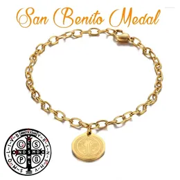 Charm Bracelets Religious San Benito Medal Stainless Steel Catholic Priest St. Benedict Pendant Exorcist