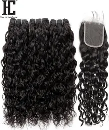 Cabelo Virgem Brasileiro Onda de Água Pacotes Com Fecho 4 PcsLot Cabelo Brasileiro Tecer Cabelo Humano Molhado E Ondulado 3 Pacotes Com Renda C8940313