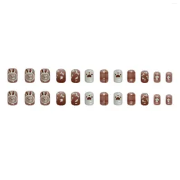 False Nails 24pcs Cute Fake Nail For Women Gentle And Childlike Short Round Resin Tips Home Finger Decoration