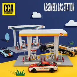 CCA Assembly Shell Gas Station Gulf Oil Gas Station Alloy Diecast Car Model Handicraft Decoration Collection Tool Kids Toy Gift 240219