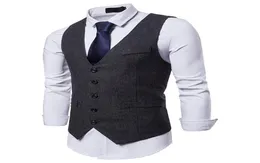 2019 Dark Grey Groom Vests Country Wedding Wool HerringBone Tweed Vest Slim Fit Men039s Suit Vest Dress Coat Dress Waistcoat FA6071775