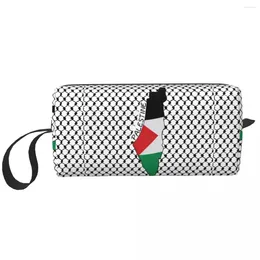 Cosmetic Bags Palestine Flag Map Palestinian Kufiya Hatta Makeup Bag Large Men Women Keffiyeh Toiletry Storage Pouch