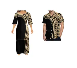 Lässige Kleider Design Custom Polynesian Samoan Tribal Tapa Puletasi Tatau Muster Maxikleid Rundhals Zweiteiler Set Top Röcke O7804471