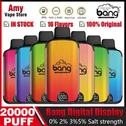 Oryginalny Bang 20000 Puff 20k doładowe Vapes Smart Screen Wyświetlacz Vaper Pen E papieros z baterią 650 mAh 28 ml Prefilled Bang Box 18000 18k