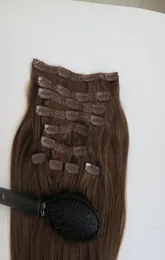 220g 10pcsset 20 22inch Clip in human Hair Extensions Brazilian Hair 6Medium Brown color Remy Straight Hair weaves comb7785453