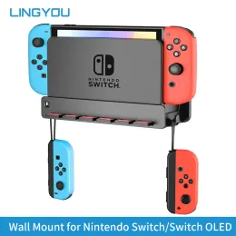 Staje mocowanie ścienne Lingyou dla Nintendo Switch Switch OLED z 6 szczelinami i 2 haczykami, bezpiecznie przechowuj konsolę przełącznika w pobliżu lub za telewizorem