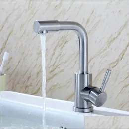 Rubinetti da cucina Rubinetto per lavabo pieghevole in acciaio inossidabile spazzolato 304 di alta qualità Rotazione a 360 gradi Ciotola per verdure Rubinetto freddo Drop Deliv Dhoei