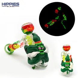 1pc,7.9in,Glass Hammer Water Pipe,Glow In Dark,Glass Bong,Glass Hookah,Hand Painted,Polymer Clay Cartoon 420 Pattern Glass Smoking Item,Smoking Accessaries