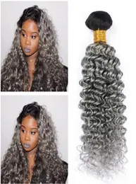 Dark Root 1BGrey Ombre Brazilian Human Hair Extensions 3Pcs Deep Wave Silver Grey Ombre Virgin Remy Human Hair Bundles Brazilian 5581611