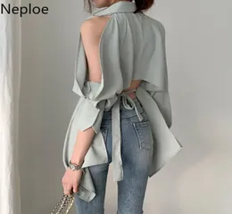 Neploe Women Blouse New Lady Hollow Out Down Collar Fashion Shirts Blusa Off Shoulder Spring Summer 2020 Solid Tops 1A8228915611