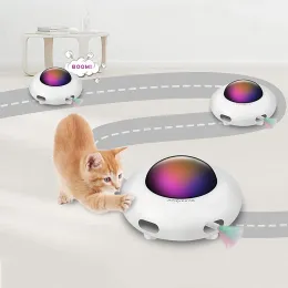 Toys Intelligent Automatic Cat Toys UFO Interactive Cat Toys Pets Turntable Training Toys USB Laddning Cat Teaser utbytbar fjäder