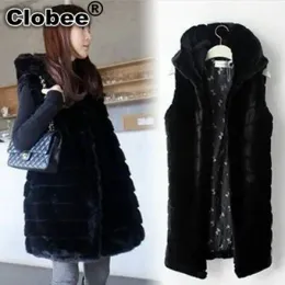 Fur faux fur vest women 2022 7xl 6XL winter fur jacket with collar female mediumlong waistcoat outerwear manteau femme hiver LFG6