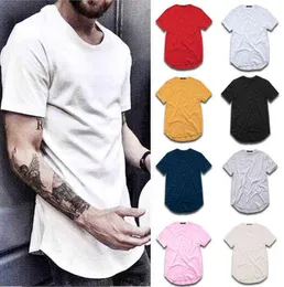 MEN039S T Shirt Moda Genişletilmiş Sokak Styletshirt Giyim Kavisli Hem Uzun Çizgi Tees Hip Hop Kentsel Blank Basic T Shirts7600846