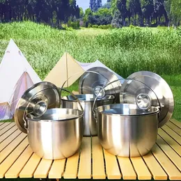 Pote de sopa de aço inoxidável conjunto com tampa utensílios de cozinha guisado ferramentas de cozinha acessórios de cozinha acampamento tablewar 240220