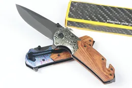 Top Quality BR X83 Assisted Flipper Folding Knife 440C Titanium Coating Drop Point Blade Wood with 3D Steel Head Handle EDC Pocket Knives with Retail Box