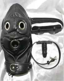 Soft PVC leather bondage Slave Hood Mask Headgear With Silicone Dildos Penis Mouth Plug Gag In Adult Games Fetish Porno Sex Toys F7327789